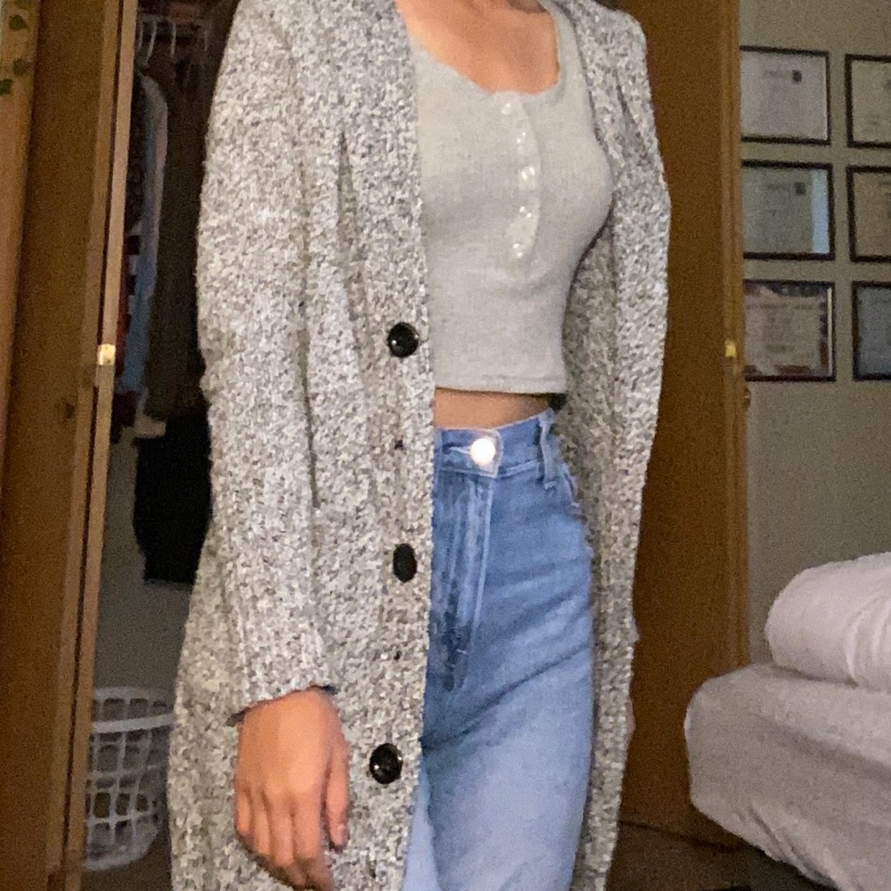 Long Grey Cardigan with Hoodie